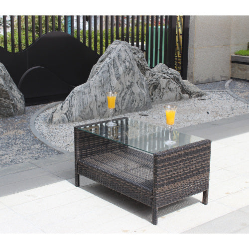Outdoor Patio Furniture Coffee Table With Clear Tempered Glass - SNAK HOME