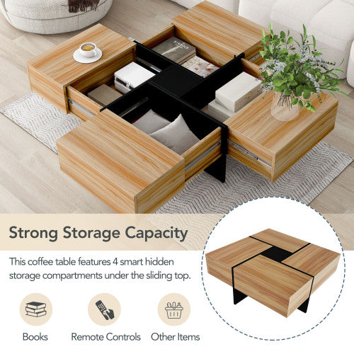 Unique Design Coffee Table With 4 Hidden Storage Compartments - SNAK HOME