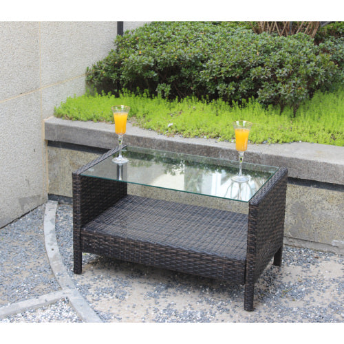 Outdoor Patio Furniture Coffee Table With Clear Tempered Glass - SNAK HOME