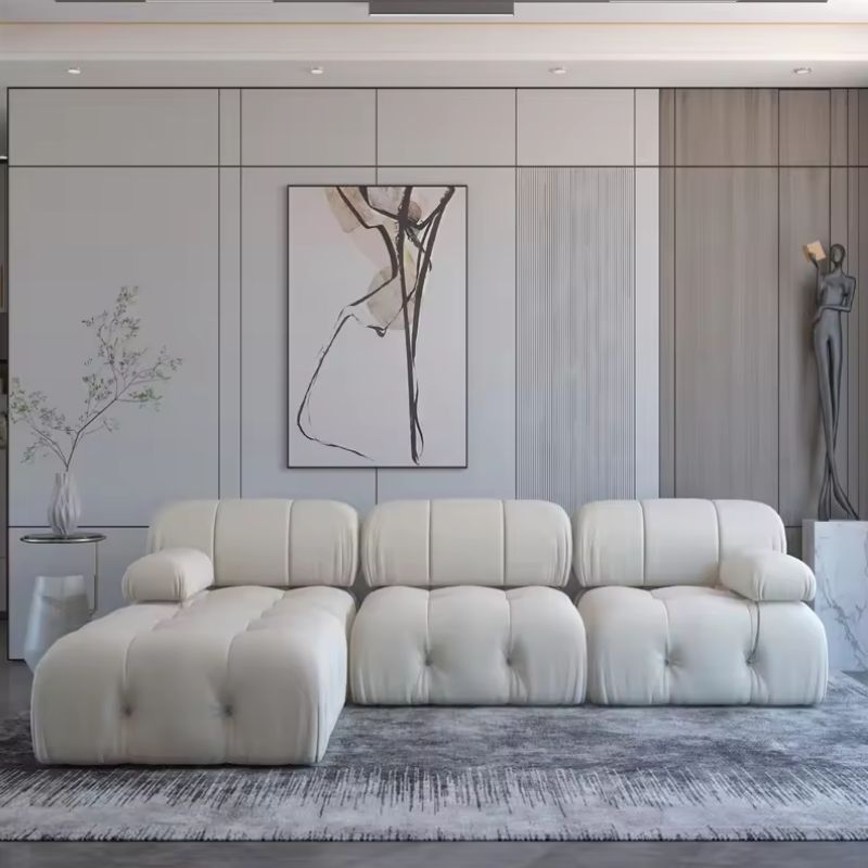 Nordic Modern Apartment Furniture Fabric Buckle Design Sofa Living Room Couch Light Luxury Sponge Sofa For Lock Design - SNAK HOME