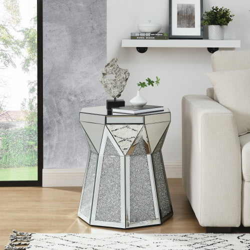 Drum Style Coffee Table With Mirror Crystal Inlay - SNAK HOME