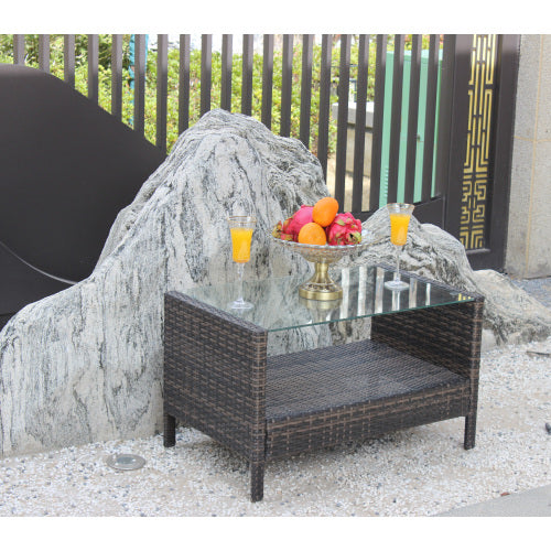 Outdoor Patio Furniture Coffee Table With Clear Tempered Glass - SNAK HOME