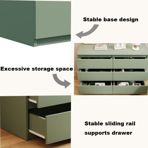 Green Large 6-drawer Cabinet Dressing Table - SNAK HOME
