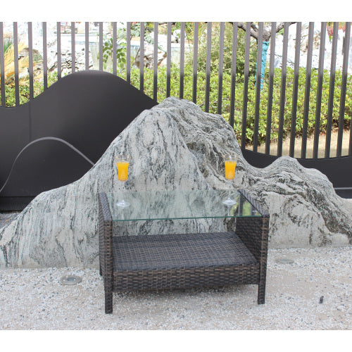 Outdoor Patio Furniture Coffee Table With Clear Tempered Glass - SNAK HOME