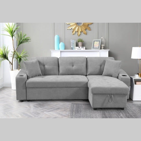 Convertible Sectional Sofa With Armrest Storage - SNAK HOME