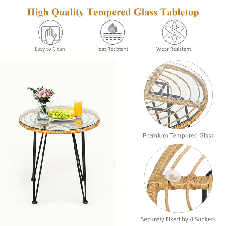 3 Pieces Rattan Furniture Set With Cushioned Chair Table - SNAK HOME