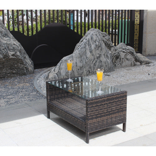 Outdoor Patio Furniture Coffee Table With Clear Tempered Glass - SNAK HOME