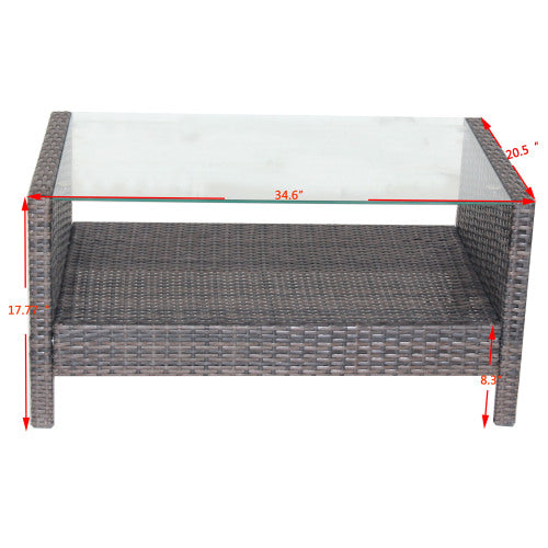 Outdoor Patio Furniture Coffee Table With Clear Tempered Glass - SNAK HOME