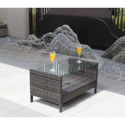 Outdoor Patio Furniture Coffee Table With Clear Tempered Glass - SNAK HOME