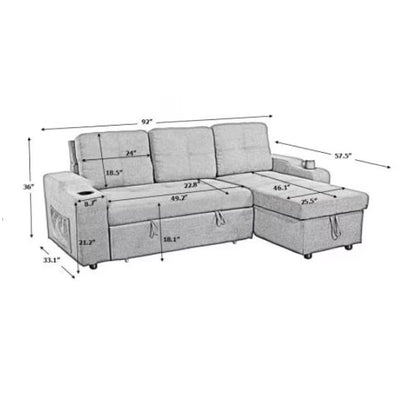 Convertible Sectional Sofa With Armrest Storage - SNAK HOME