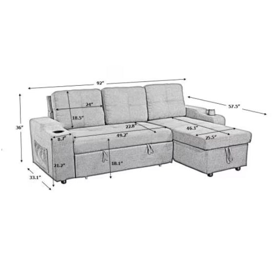 Convertible Sectional Sofa With Armrest Storage - SNAK HOME