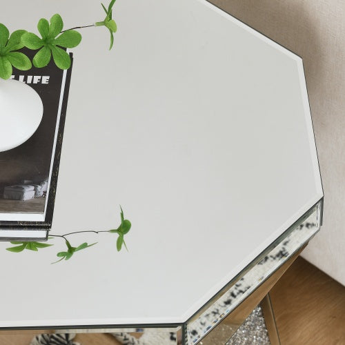 Drum Style Coffee Table With Mirror Crystal Inlay - SNAK HOME