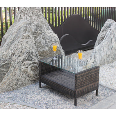 Outdoor Patio Furniture Coffee Table With Clear Tempered Glass - SNAK HOME