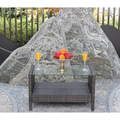 Outdoor Patio Furniture Coffee Table With Clear Tempered Glass - SNAK HOME
