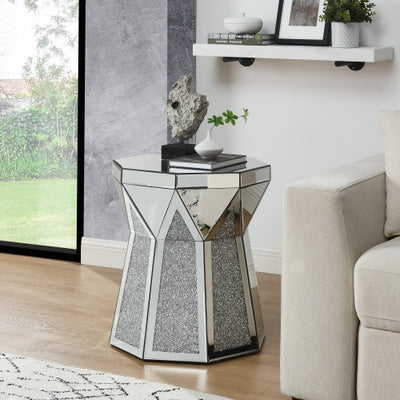 Drum Style Coffee Table With Mirror Crystal Inlay - SNAK HOME