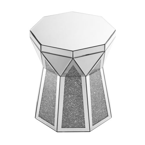 Drum Style Coffee Table With Mirror Crystal Inlay - SNAK HOME