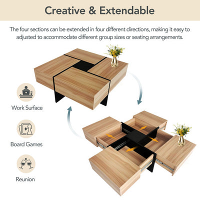 Unique Design Coffee Table With 4 Hidden Storage Compartments - SNAK HOME