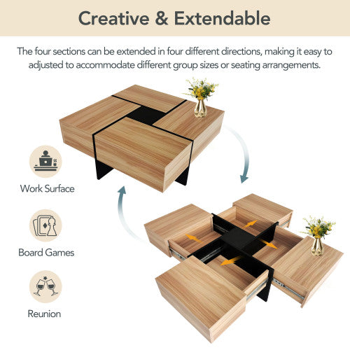 Unique Design Coffee Table With 4 Hidden Storage Compartments - SNAK HOME